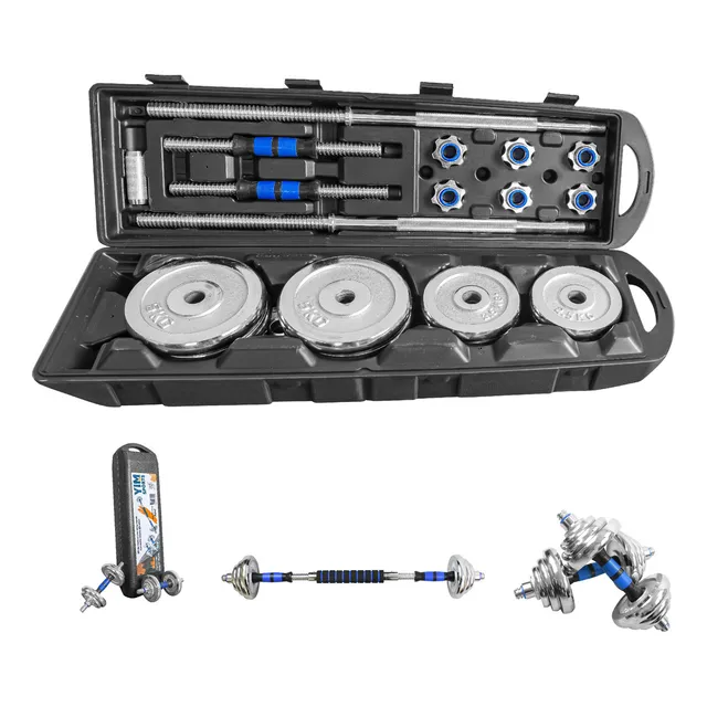 Kit De Mancuernas 50kg Pesas Con Barra Discos Ejercicio Yim Color Azul
