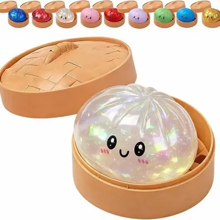 Brinquedo Squishy Glitter Formato Dumpling Gold Pink White2