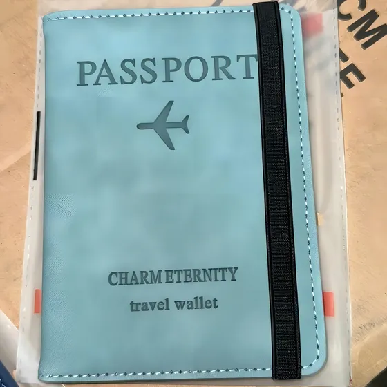 Funda Porta Pasaporte Documentos Funda Protectora Viaje Color Azul Claro Diseño De La Tela Cuero