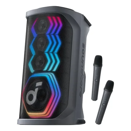 Bocina Soundcore Rave 3s, Sonido potente de 200W Bluetooth, Inalámbrico, Con Karaoke 2 Micrófonos, Eliminación de Voz AI, Luces al ritmo de la música, 12h De Reproducción, Portátil, Color Negro