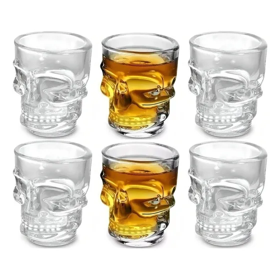 Set 6 Vaso De Calavera 75 Ml , Vidrio Corto Shot Caja