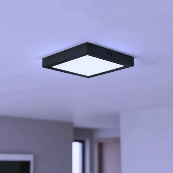 Foco Led Negro 18w Cuadrado Sobrepuesto 22x22cm Luz Fria 220
