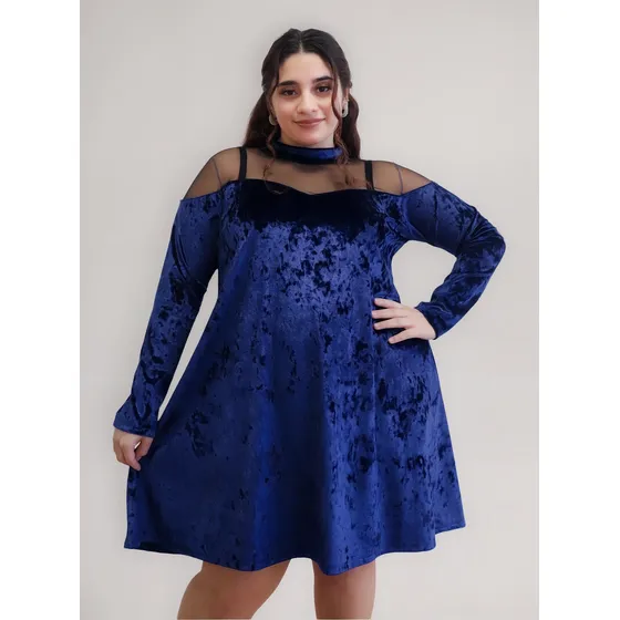 Vestido Manga Larga Mujer Ananá Plus Size Evasé Velvet Tull