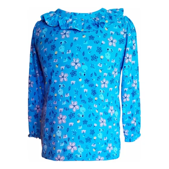 Remera Tiki Niña Manga Larga Volado En Cuello Talles 1 Al 12