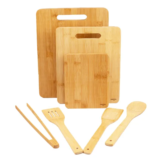 Pack Tablas Plato Asado Y Utensillos Bambu