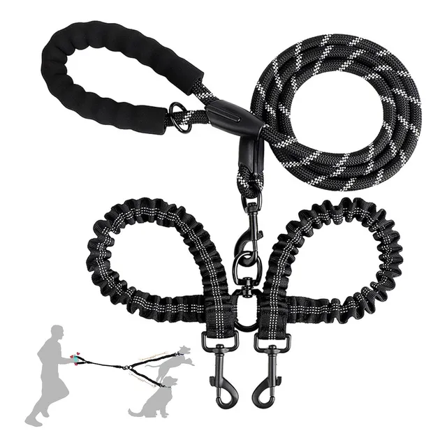 Correas Doble Para Perros Correa Elástica Anti Enredos 360°