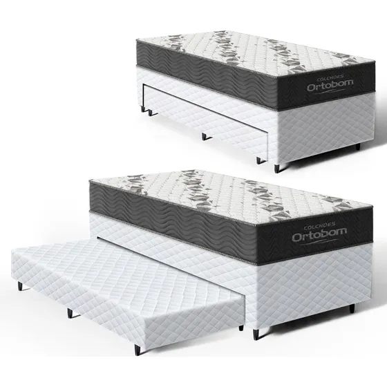 Cama Box Com Auxiliar Solteiro + Colchao Espuma D33 Ortobom