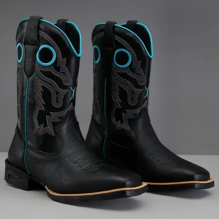 Bota Texana Masculina Bico Quadrado Couro Legítimo Premium