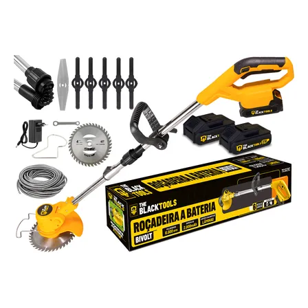 Roçadeira Aparador Grama 2 Baterias Recarregável 21v 750w Profissional Com Acessórios Tcg21cx-2b The Black Tools
