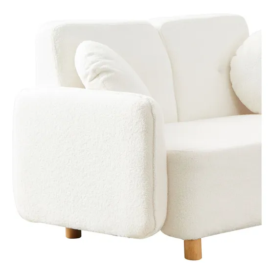 Sofá Teddy 2 Cpos Tapizado Bouclé Soft 2 Almohadones Redondo Color Blanco