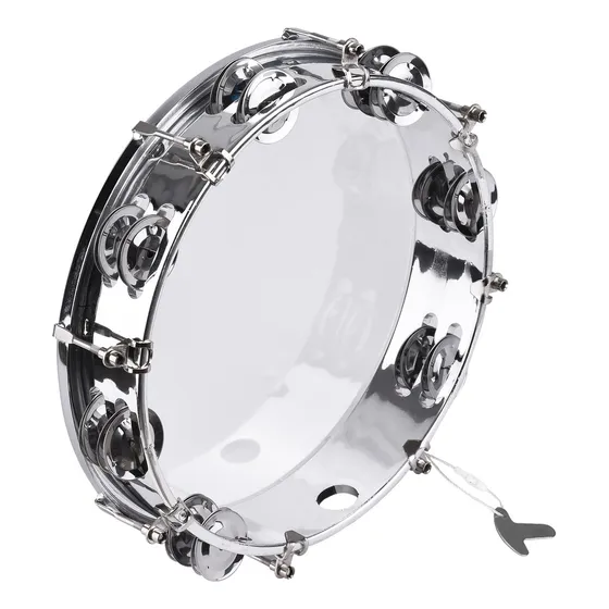 Tambor De Mano Tipo Pandereta Con Doble Hilera De Jingles