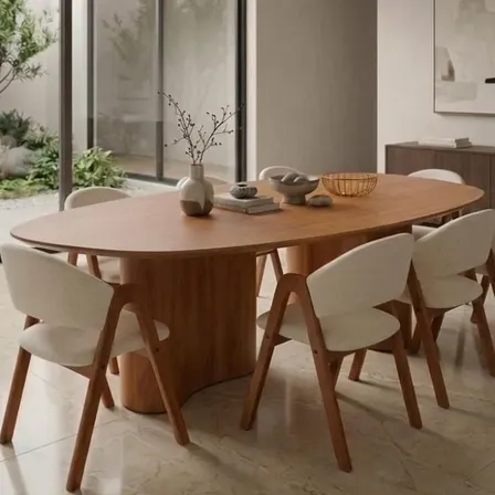 Mesa Jantar Grande 2,20m Com 8 Cadeiras Madeira Linho Luxo