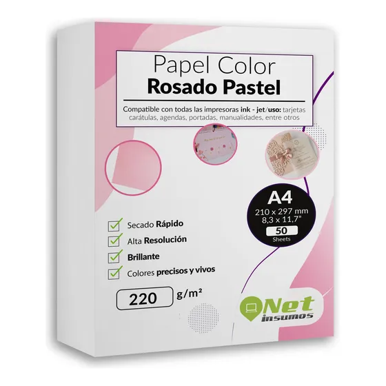 Opalina Lisa Color Rosado Pastel A4 220gr A4 Doble Faz 50h
