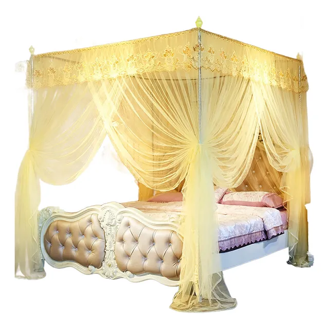 Dosel De Tela Mosquitera 4 Puertas For Matrimonial Bed Color Estilo Elegante-amarillo