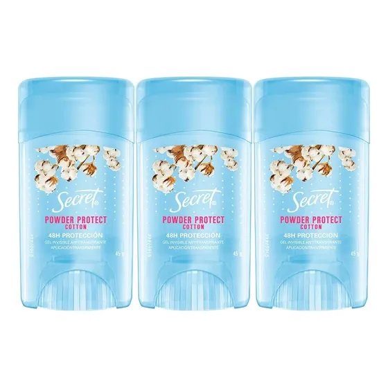 Antitranspirante Secret Powder Protect Cotton Gel 45g, 3uds Fragancia Algodón