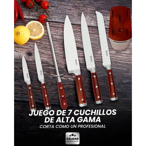 Juego De 7 Cuchillos De Alta Gama Para Cocina Marca Roccia