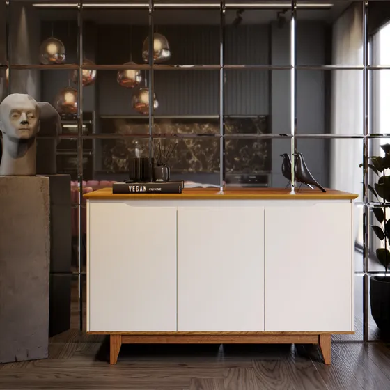 Aparador 3 Três Portas Buffet 100% Mdf Moderno Prático Flow