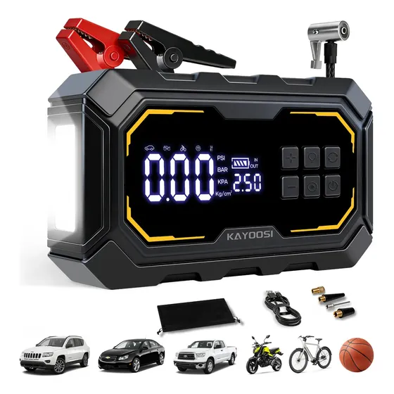 Arrancador De Emergencia Para Coche 9000a Inflador 150psi，12v Arrancador Portátil De Batería Con Pantalla Y Led Flash Para Moto,coche, Motocicleta,automóvil