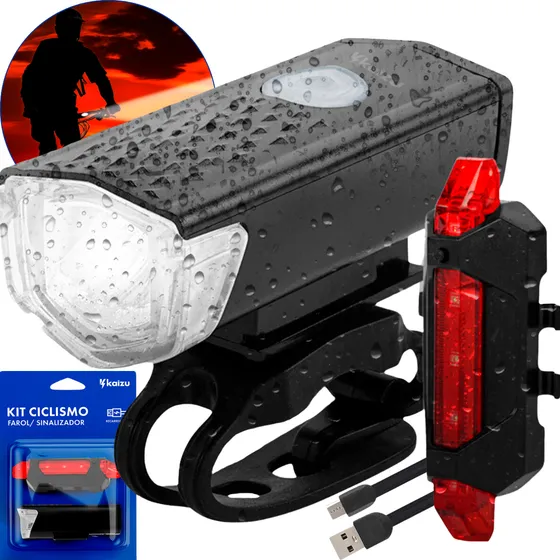 Kit Lanterna E Farol Monster Bike Luz C/Led Ultra Forte 3 Modos Iluminação Recarregável A Prova D'água Kaizu