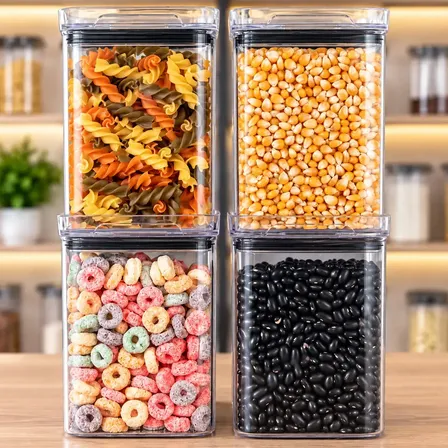 Kit 4 Potes Herméticos Acrílico Cristal 1 Litro livre de BPA Armazenar Alimento Organizar