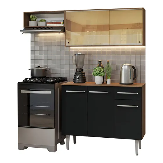 Cocina Integral Completa Modular Madesa Emilly 165cm Marrón/Negro 04