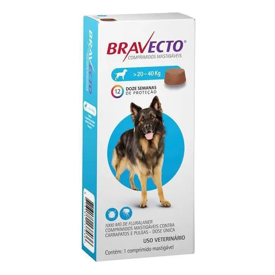 Bravecto Carrapatos Antipulgas Cães De 20 A 40 Kg Msd 1000mg