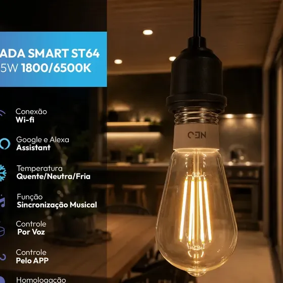 Lampada Led Pera Smart Decorativa Wifi St64 6w 1800k/6500k E27 Neo Avant