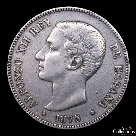 España, 5 Pesetas, 1875. Alfonso Xll. Duro De Plata. Vf