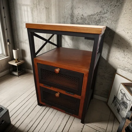 Mesa  Luz  Industrial Madera Hierro 