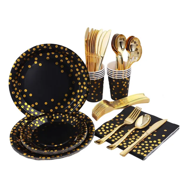 Nuevo Seven Set Decor Supplies Vajilla Desechable Negro Y