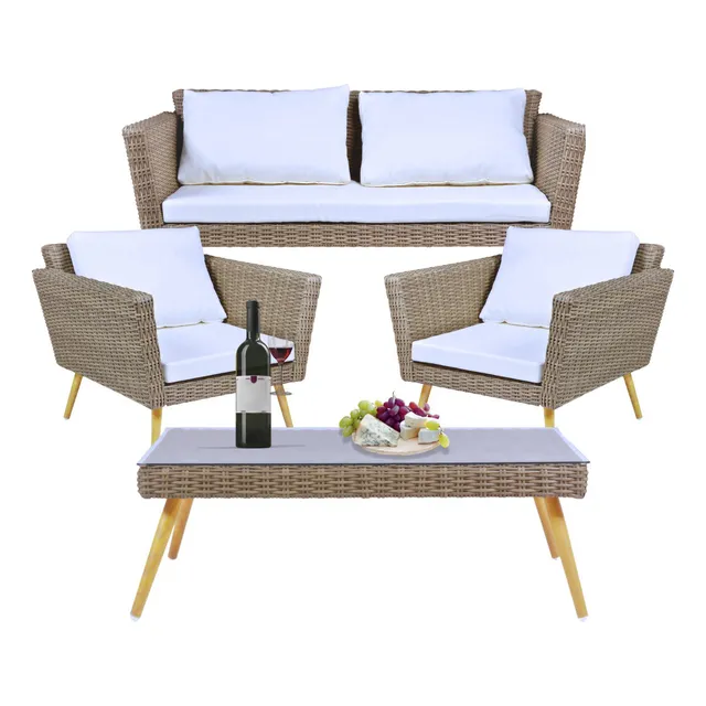 Sala Exterior 4pzs Tipo Rattan Patio Terraza Jardin Beige