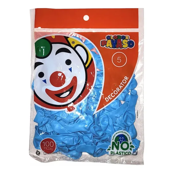 Globo Latex Decorator Redondo N° 5 Payaso C/100 Piezas Color Azul cielo