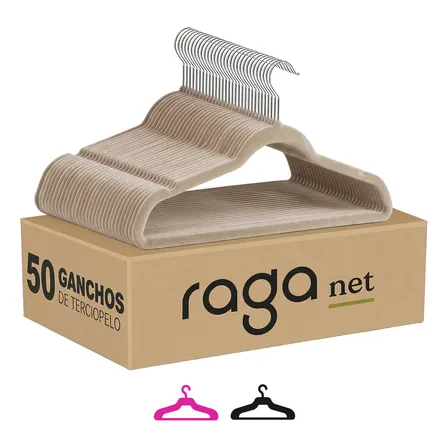 50 Ganchos De Terciopelo Antideslizantes Para Ropa Calidad Beige