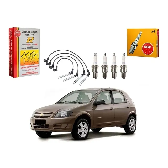 Jogo Cabos + Velas Ngk Agile Corsa Montana Idea 1.4 8v Flex