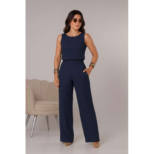 Conjunto Alfaiataria Feminino Calça Wide Leg E Blusa Elegant