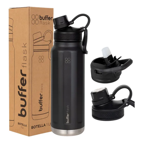 Termo Botella Termica Agua Acero Inoxidable Buffer 1l + Tapas