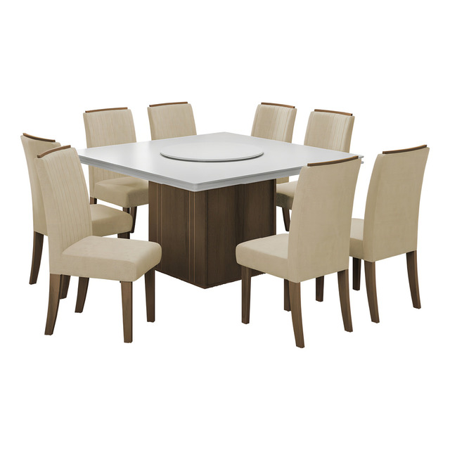 Conjunto De Mesa Sala De Jantar Com Tampo Giratório Amesterdã 1,36m 8 Cadeiras Grécia Cedr... Conjunto De Mesa Sala De Jantar Com Tampo Giratório Amesterdã 1,36m 8 Cadeiras Grécia Cedr...