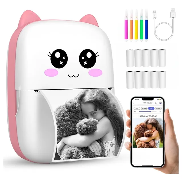 Mini Impresora Térmica Gatita Bluetooth 200dpi 11 Rollos