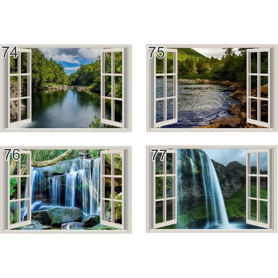 Vinilos Simuladore De Ventana-paisajes-cascada-ciudad 120x80