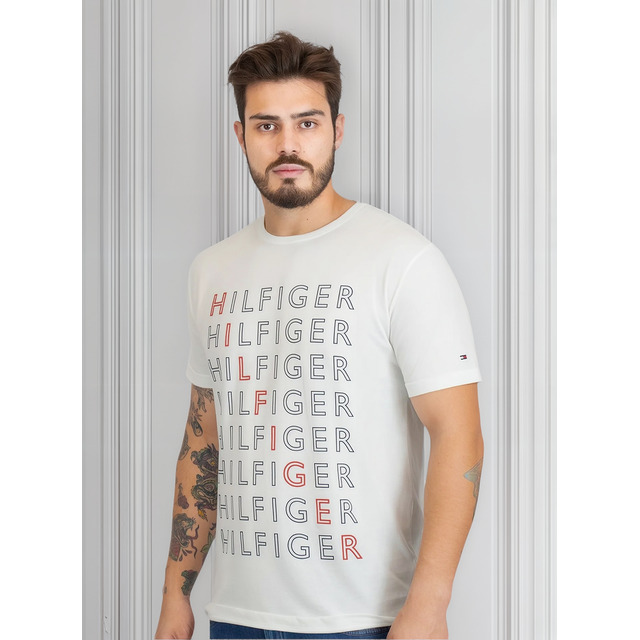 Camiseta Tommy Hilfiger Masculina Logo Repeat Tee Branca Camiseta Tommy Hilfiger Masculina Logo Repeat Tee Branca