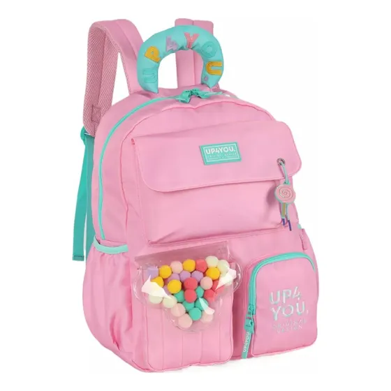 Mochila Escolar Menina Grande De Costas Up4you - Luxcel Cor Rosa Desenho Do Tecido Lisa