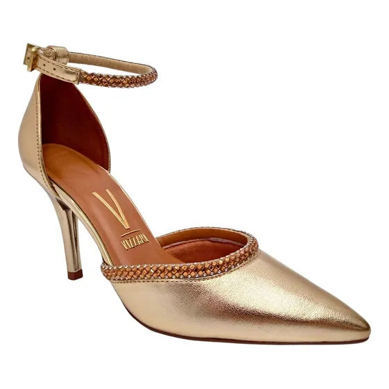 Zapato Social Femenino Vizzano Dorado Brillos Dama Confort