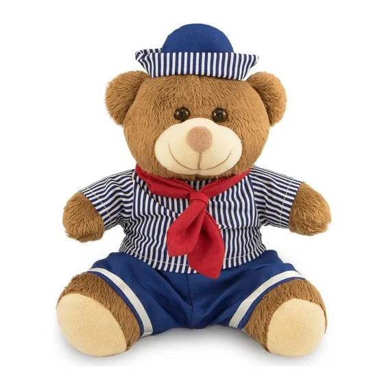 Ursinho De Pelúcia Marinheiro 20cm Decoração Anti-alérgico Cor Marrom Com Azul