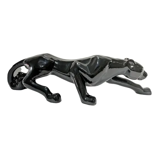 Pantera Negra Escultura Estatua Decoração Leopardo Cor Preto 35cm Sua Decor em Casa