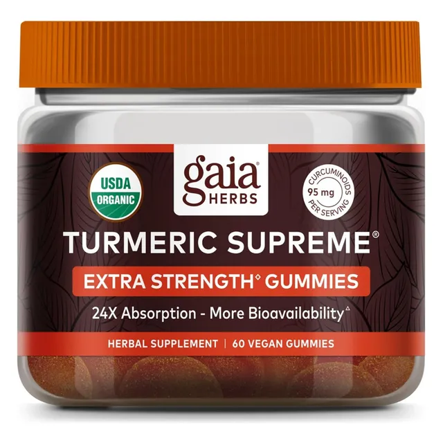 Curcuma Suprema Extra Fuerte Gaia Herbs 60 Gomitas Sabor Sin Sabor