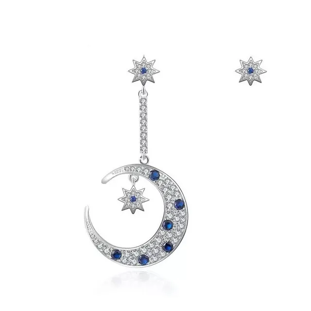 Aretes Colgantes Sol Y Luna Plata 925 Con Nano Esmeraldas