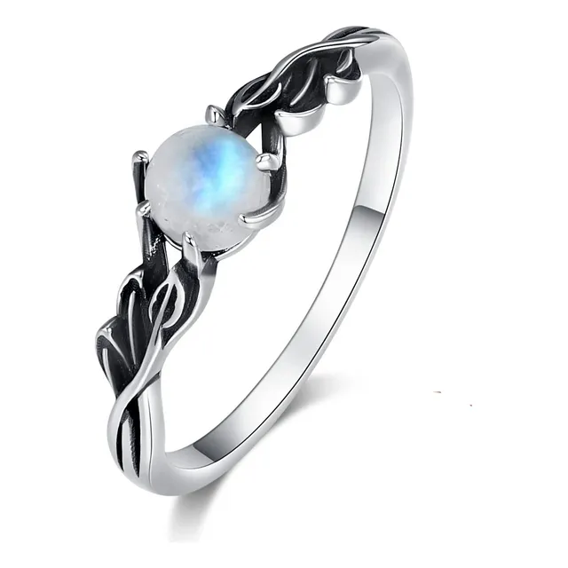 Anillo Plata Ley 925 Piedra Luna Natural Sortija Vintage