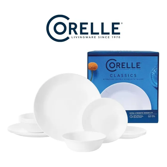 Set De 12pzs Vajilla Corelle Blanca Platos P/ 4 Personas