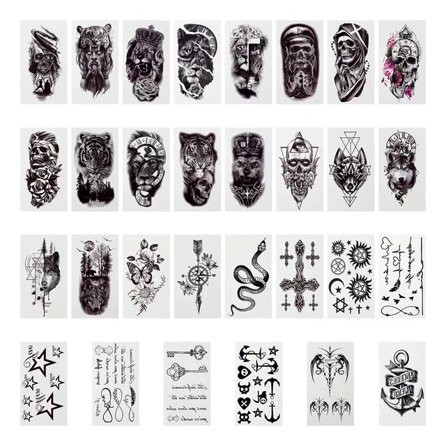 Tatuaje Temporal 30 Plantillas  Cuello Brazo Hombre Tatuajes