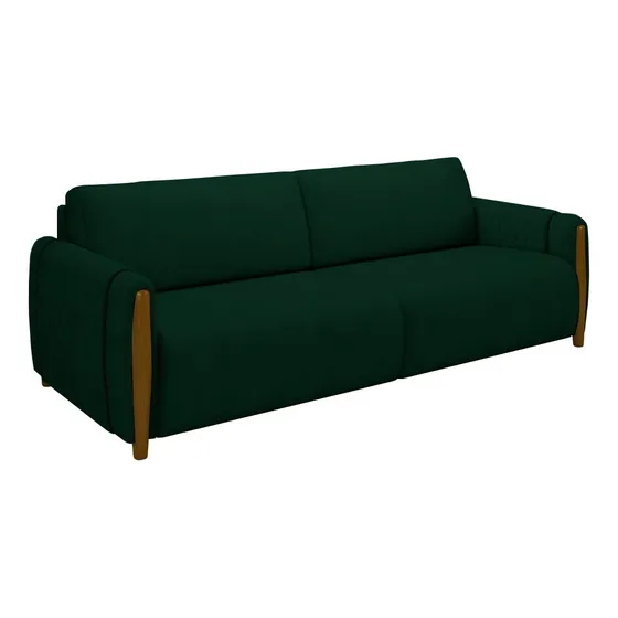 Sofá 3 Lugares 223cm Pés Madeira Amaranto Veludo Verde